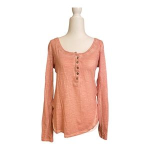 Free People Long Sleeve Ribbon and Lace Pink Henley Size Small